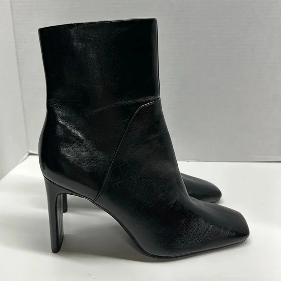 Asos Boots High Heel Ankle Booties Square Toe Side Zip Up Leather Black Size 9 - Picture 4 of 11